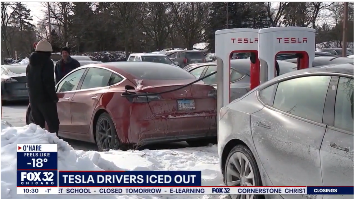 Some Tesla owners were forced to abandon their cars at charging stations after batteries died in freezing temps, Chicago news outlets say.