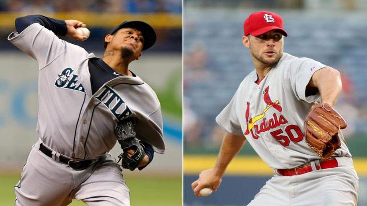 
Seattle Mariners starting pitcher Felix Hernandez (left) will be the starting pitcher for Tuesday night’s All-Star game for the American League. St. Louis Cardinals starting pitcher Adam Wainwright will open for the National League.
