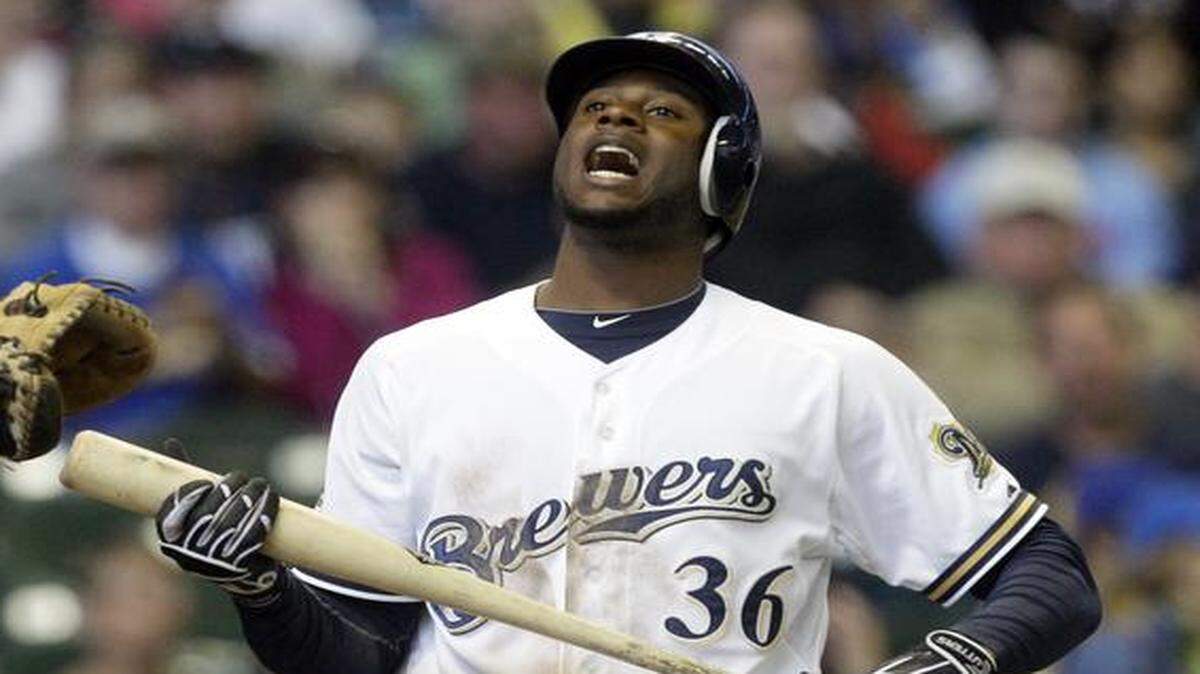 
Lorenzo Cain reacted after striking out on Sept. 26, 2010, as a member of the Milwaukee Brewers.


