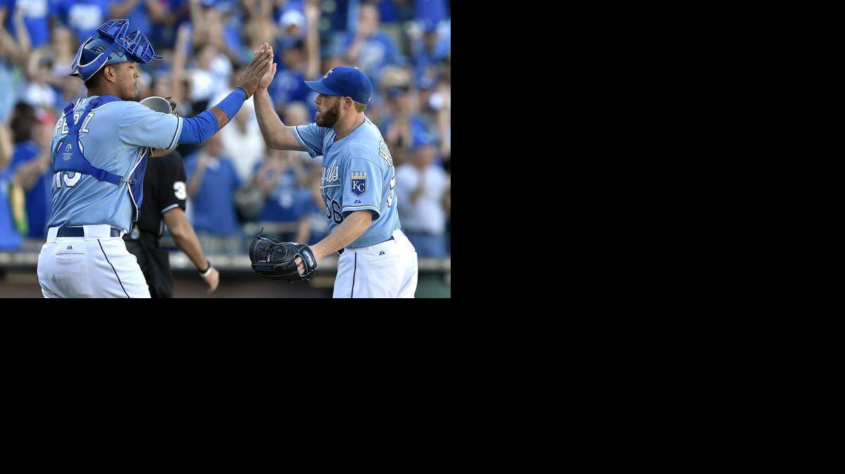 
Royals closer Greg Holland (56) and catcher Salvador Perez celebrated closing out the ninth inning for a 5-2 win over the Detroit Tigers last month.

