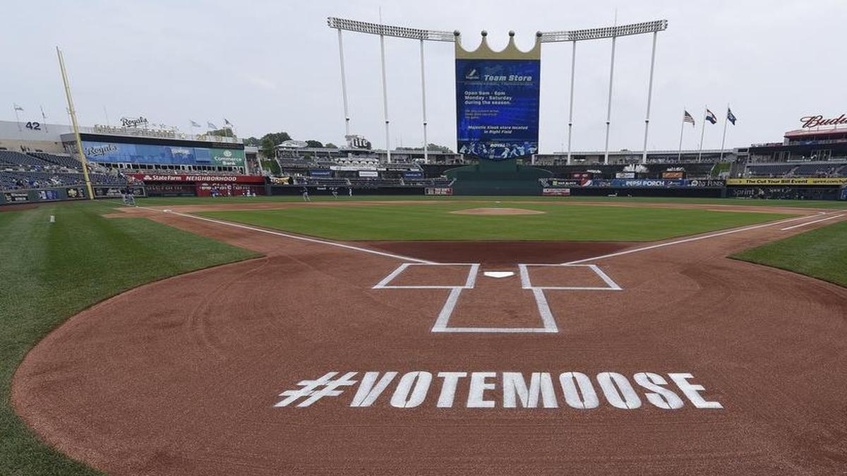
At Kauffman Stadium, the Kansas City Royals drummed up support for getting third baseman Mike Moustakas voted onto the All-Star team.
