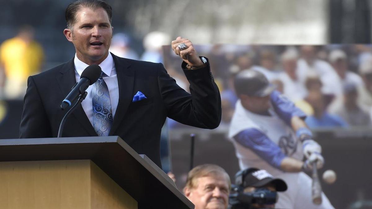 
Kansas City Royals Hall of Fame member Mike Sweeney during Saturday’s induction ceremony.
