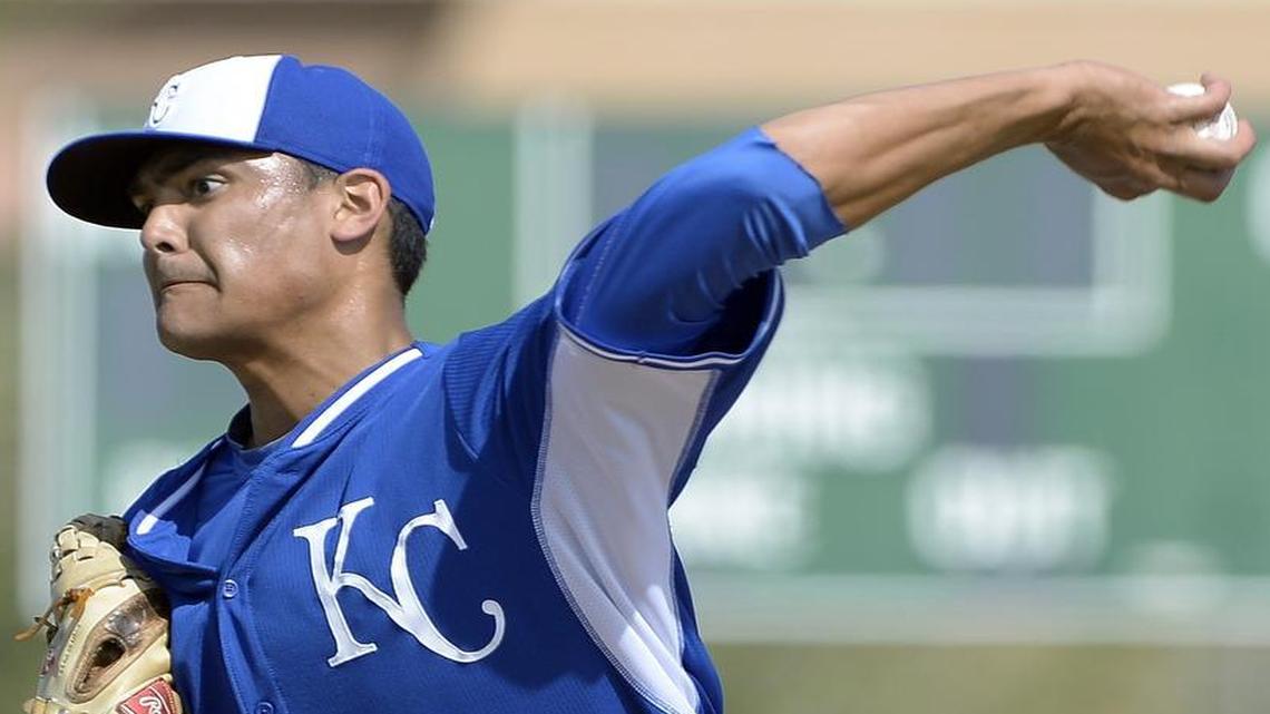 
Kansas City Royals minor league pitcher Sean Manaea threw to batters during spring training in March.
