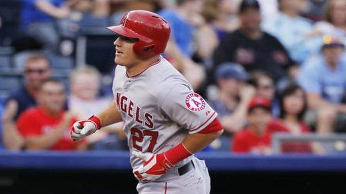
The Angels’ Mike Trout rounded the bases after hitting a home run in the first inning of Friday’s game.
