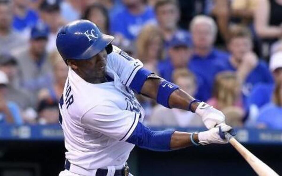 
The Royals' Alcides Escobar (2) connected on an RBI triple that scored Alex Rios and also scored Escobar after a throwing error by Tigers shortstop Jose Iglesias during their Aug. 12 baseball game at Kauffman Stadium.
