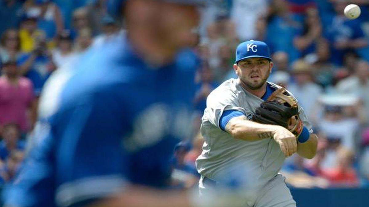 
Royals manager Ned Yost held Mike Moustakas out of Sunday’s series finale against the Toronto Blue Jays to rest his sore right knee, which was hit by a pitch the day before. Cheslor Cuthbert started for the second game in a row. 


