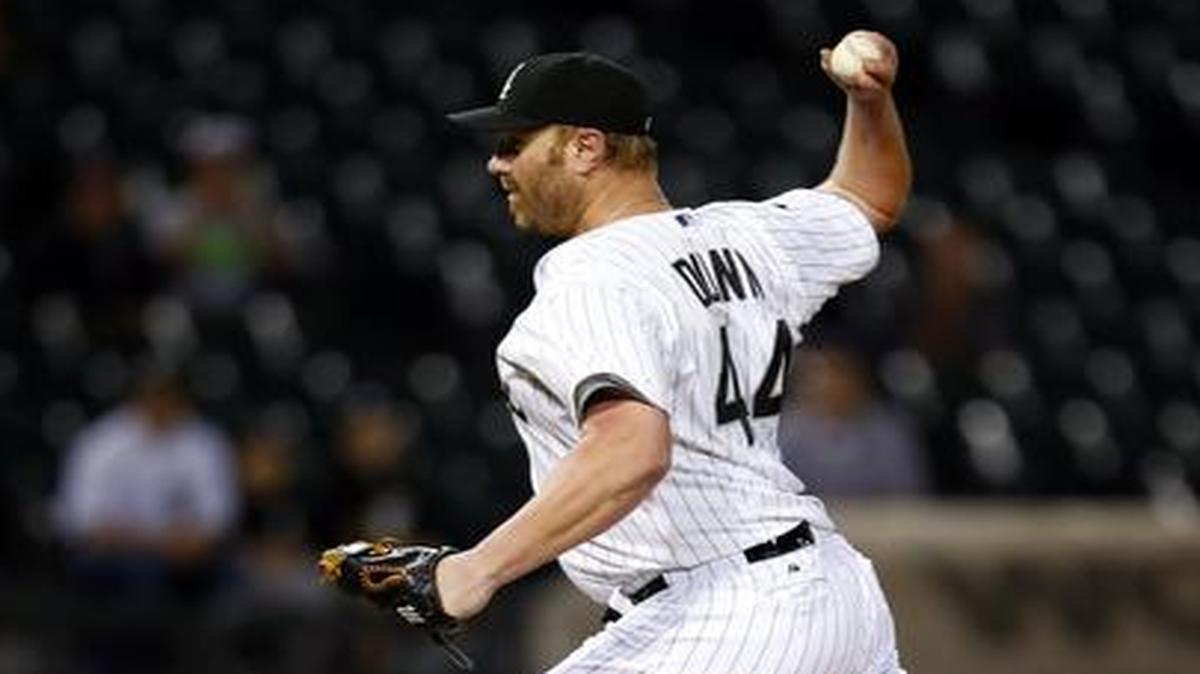 
White Sox designated hitter Adam Dunn pitched the ninth inning against the Texas Rangers on Tuesday.
