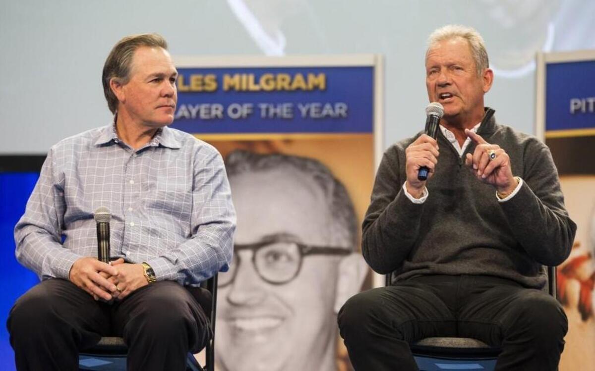 George Brett (right) and Ned Yost spoke during Royals FanFest earlier this year.