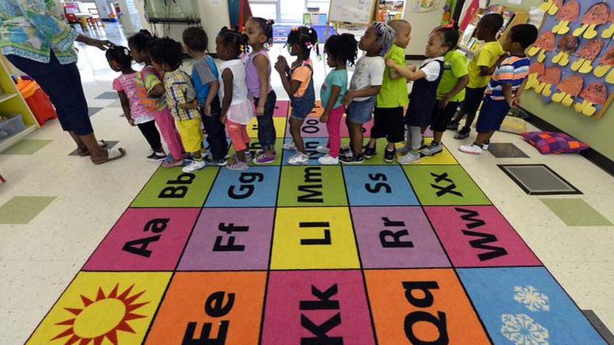 
Youngsters lined up for a new activity at the Alphabet Academy Learning Center, 3200 Wayne Ave. More preschools are needed in the state.
