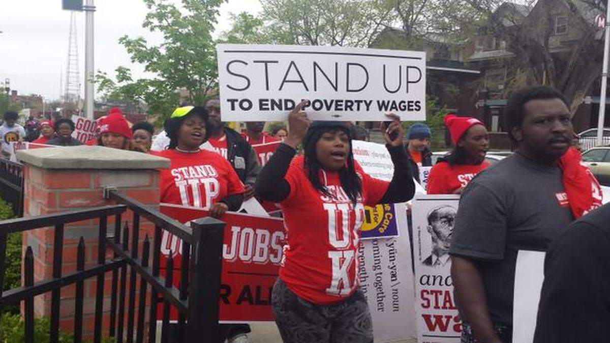 
Low-paid workers take to the streets for better pay. 
