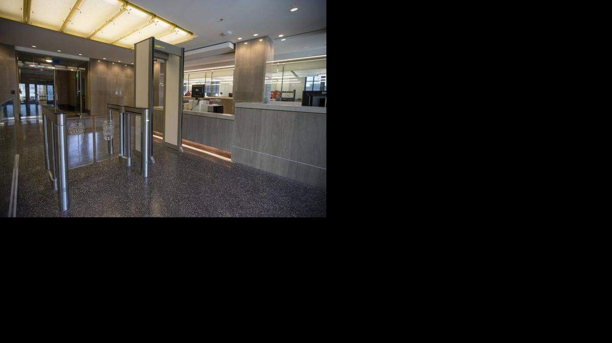 
The entrance to Kansas City’s police headquarters includes a wheelchair-accessible entryway.
