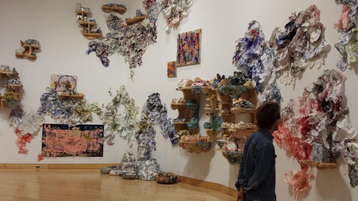 An installation by Boston artist Mark Cooper is featured in a ceramics group show, “A Whisper of Where It Came From,” at the Kemper Museum of Contemporary Art, 45th Street and Warwick Avenue.