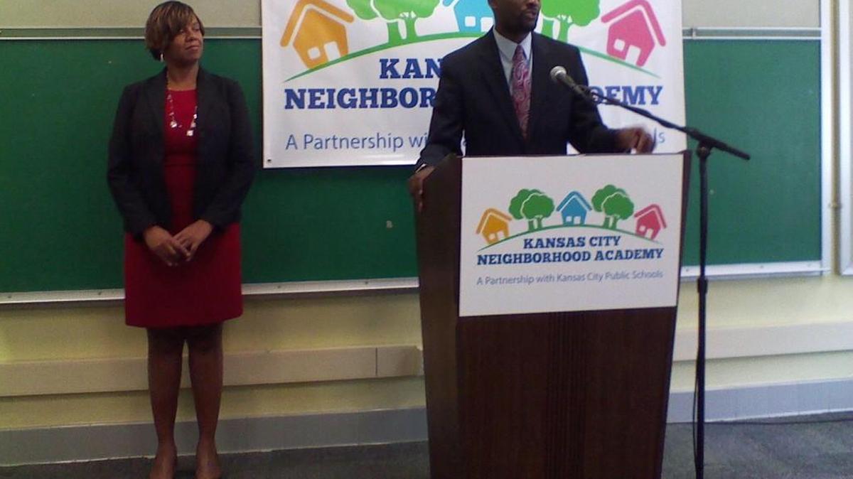Kansas City Public Schools Superintendent Mart T. Bedell and Robin Henderson were among the speakers at a Tuesday news conference ahead of the Aug. 2 opening of the Kansas City Neighborhood Academy. Henderson will be the principal of the charter school. It is the result of a partnership between the district and Urban Neighborhood Initiative, begun five years ago as part of the Greater Kansas City Chamber of Commerce’s Big 5 program.