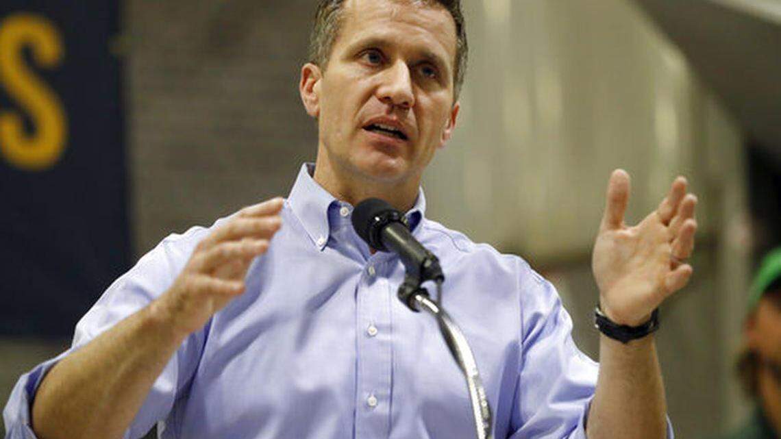 FILE - In this Jan. 29, 2018, file photo, Missouri Gov. Eric Greitens speaks in Palmyra, Mo. A St. Louis grand jury has indicted Greitens on a felony invasion of privacy charge related to the Republican's affair with a woman in 2015. St. Louis Circuit Attorney Kim Gardner announced the indictment Thursday, Feb. 22, 2018. She launched an investigation in January after Greitens admitted to an affair with his St. Louis hairdresser that began in March 2015. He was elected governor in November 2016.