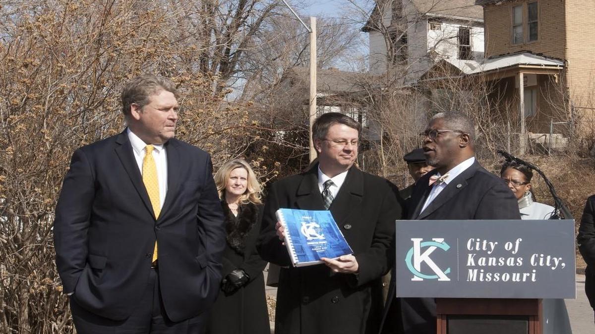 Kansas City’s new budget was revealed last week in a news conference led by City Manager Troy Schulte (from left), Mayor Pro Tem Scott Wagner and Mayor Sly James.