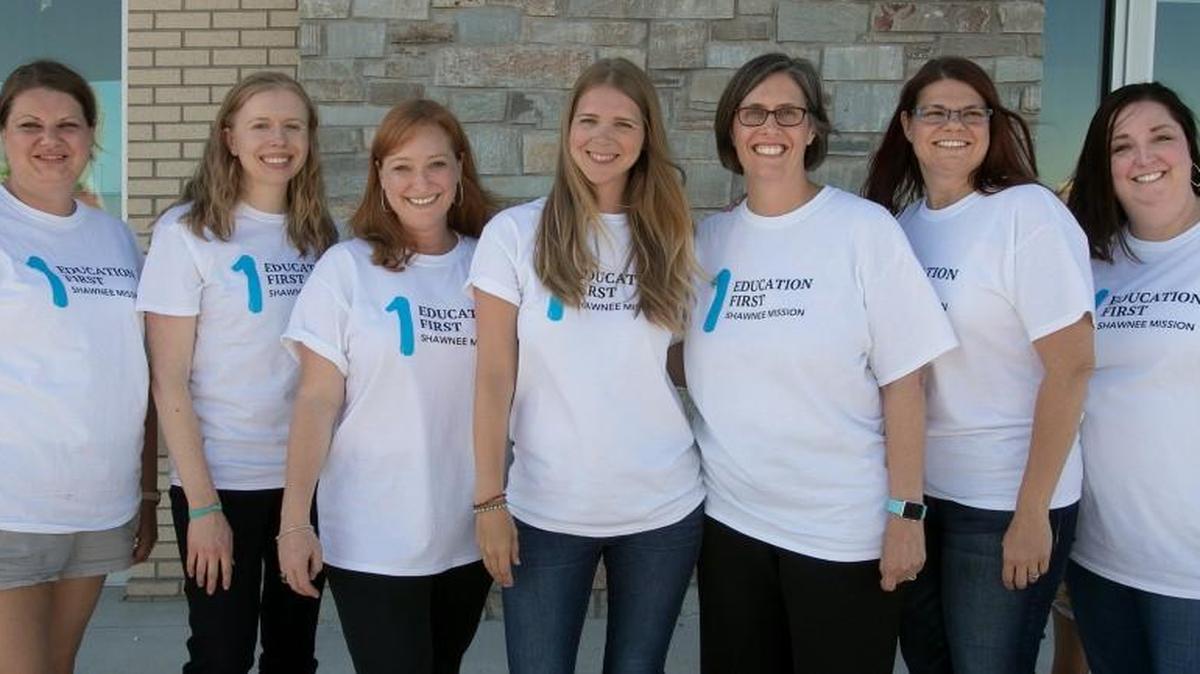 Jennifer Howerton (from left), Kristin Brown, Liz Benditt, Meghan Peters, Tiffany Johnson, Emily Robb and Stacy Hetz are members of Education First, a new Shawnee Mission political action committee.