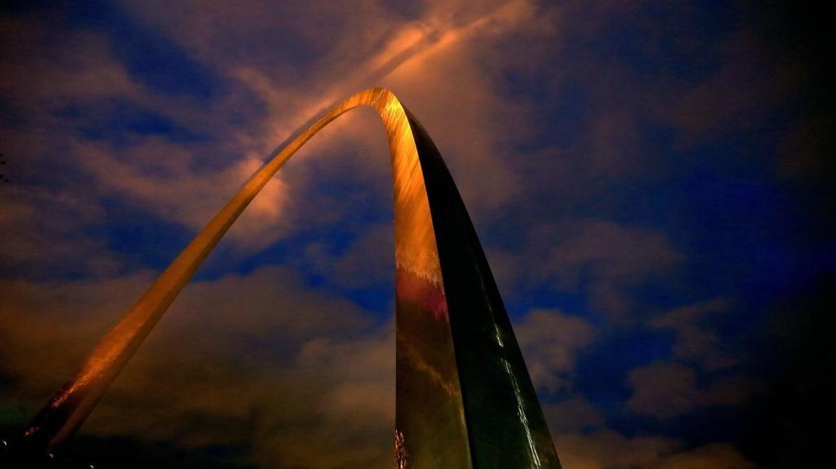 The Gateway Arch lit up in late October.