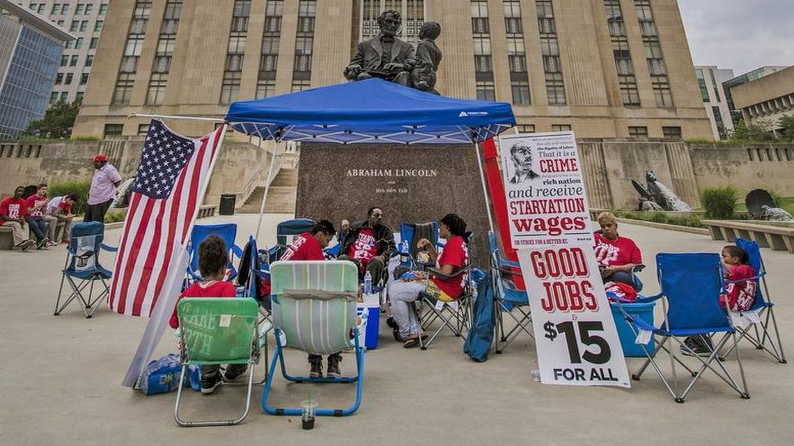
Supporters of a higher minimum wage in Kansas City have camped out in recent days at City Hall.
