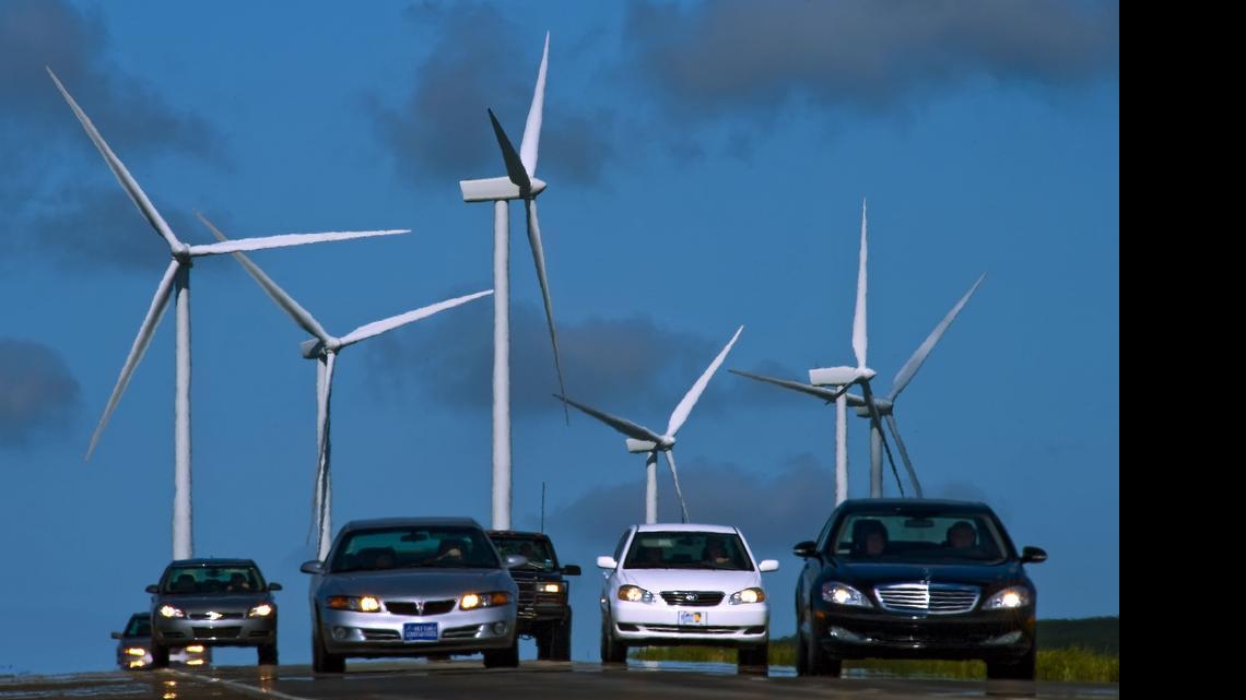 
Windmills fill the horizon west of Salina, Kan., on Interstate 70.
