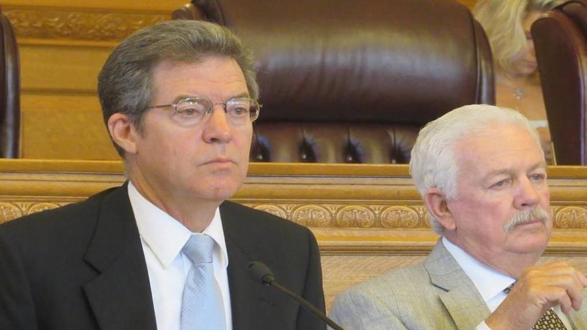 
Gov. Sam Brownback (left) and House Speaker Ray Merrick of Stilwell were part of the problem at Monday’s hearing on Kansas school funding.
