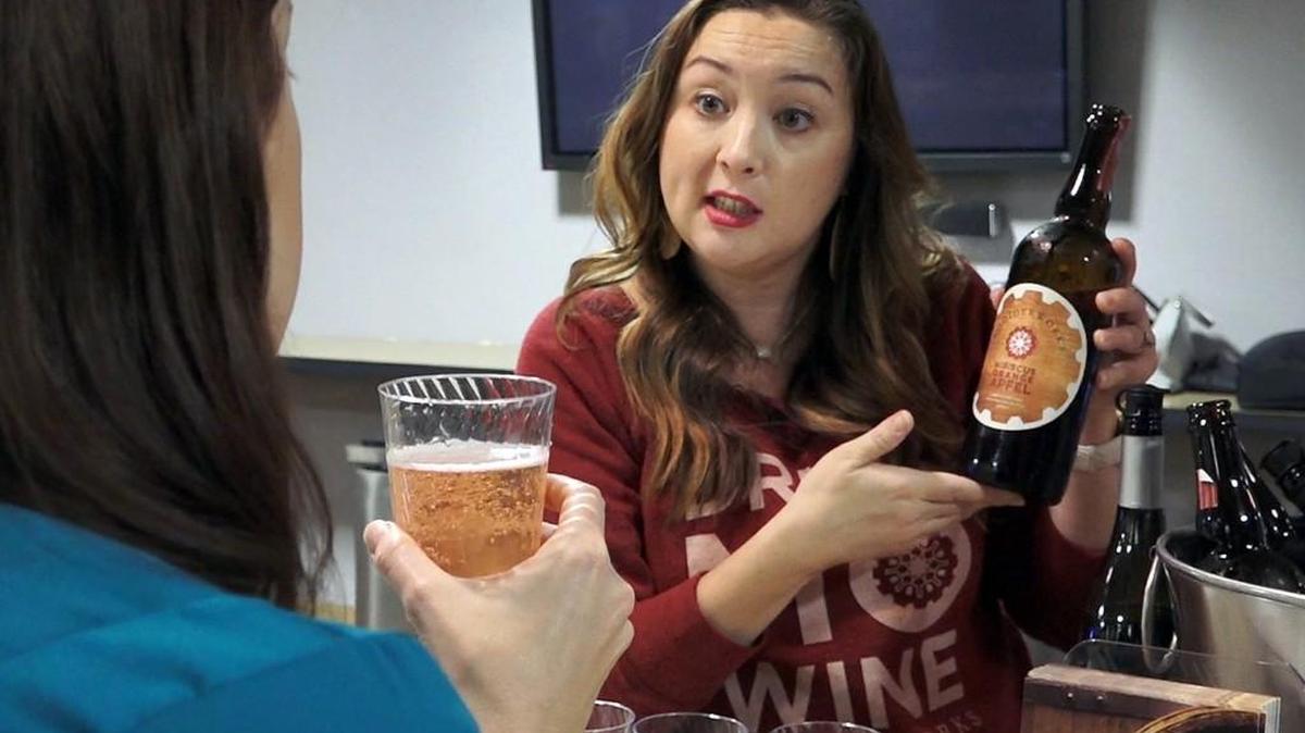Lindsay Clausen of KC Wineworks explained one of her offerings during the “Flights of Wine” informational session promoting a new single terminal at Kansas City International Airport.