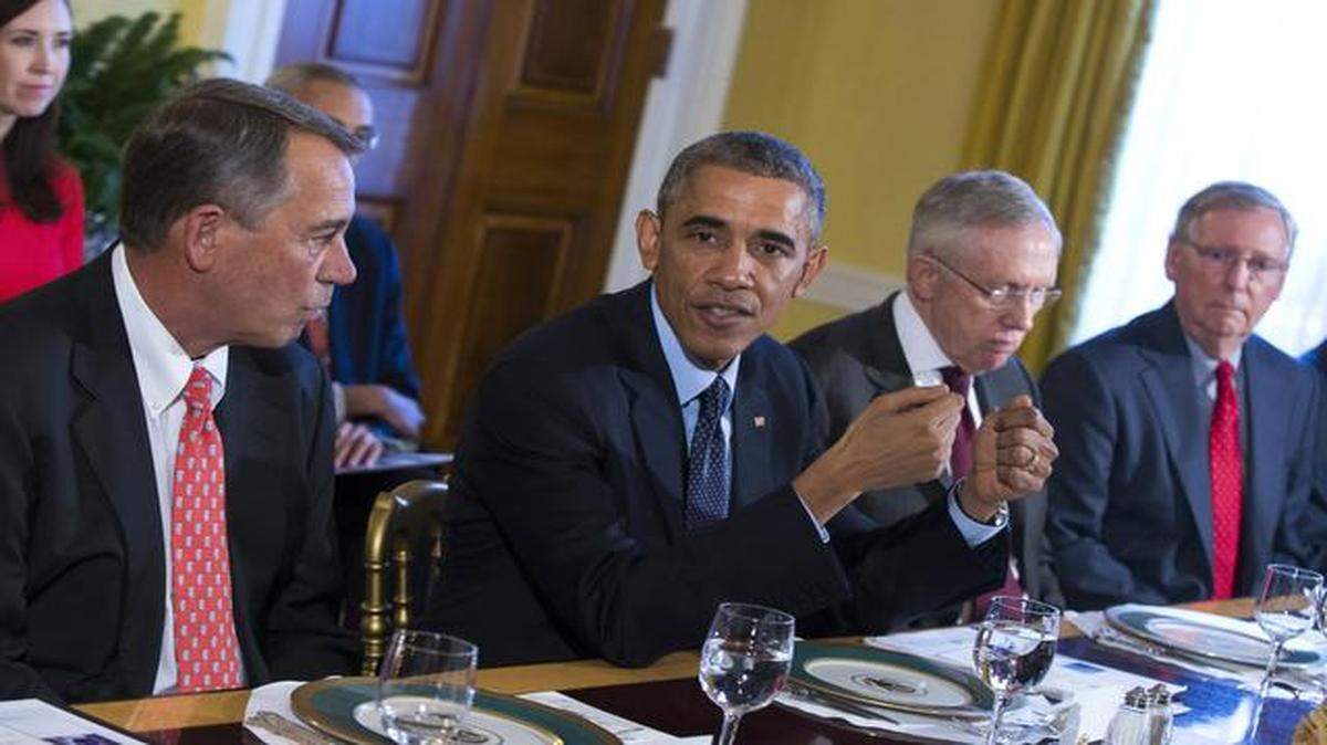 
President Barack Obama met Friday over lunch with House Speaker John Boehner, Senate Majority Leader Harry Reid and Senate Minority Leader Mitch McConnell. 
