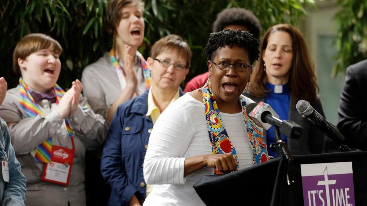 Supporters of rights for the LGBT community within the Methodist Church cheered during speeches earlier this week in Portland, Ore.