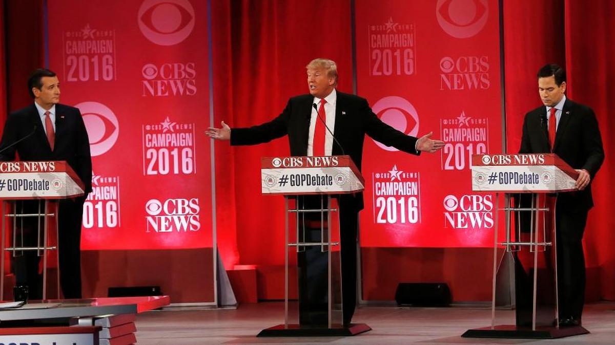 Republican presidential candidates Ted Cruz (left), Donald Trump and Marco Rubio are fighting for votes Saturday in South Carolina.