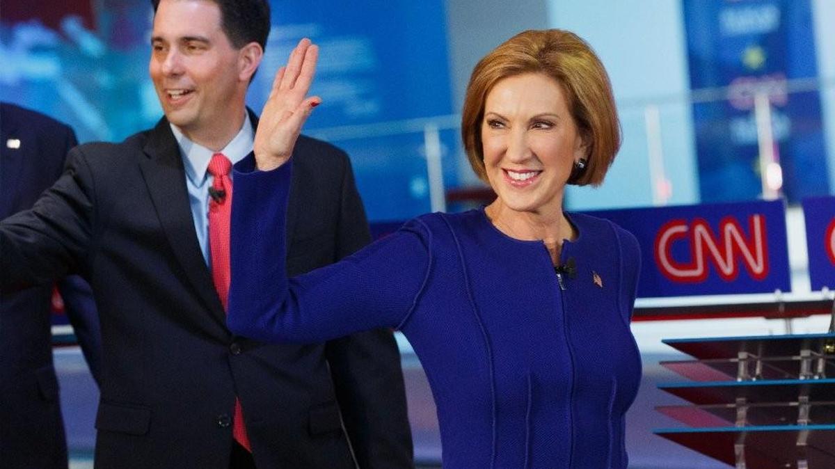 
Scott Walker and Carly Fiorina were two of the 11 GOP presidential candidates on stage at the main debate Wednesday night.
