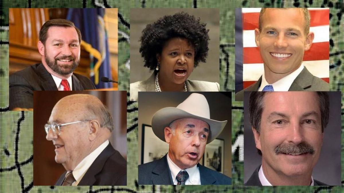 Left to right, from top: Virgil Peck, Maria Chappelle-Nadal, Rick Brattin, Steve Alford, Warren Love and Mike Moon