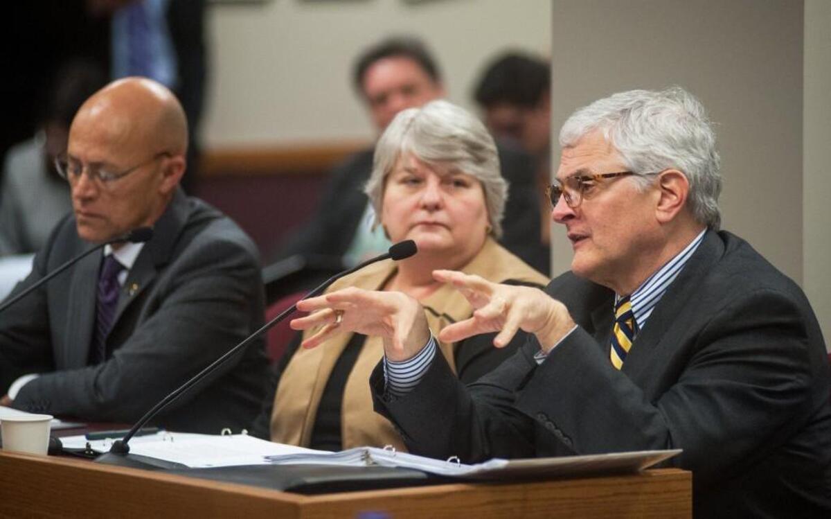 Efforts by (from left) University of Missouri interim president Mike Middleton, Board of Curators chairwoman Pamela Henrickson and Missouri interim chancellor Hank Foley to reassure state lawmakers at a recent legislative hearing have not yet paid off. Legislators are threatening the university with budget cuts.