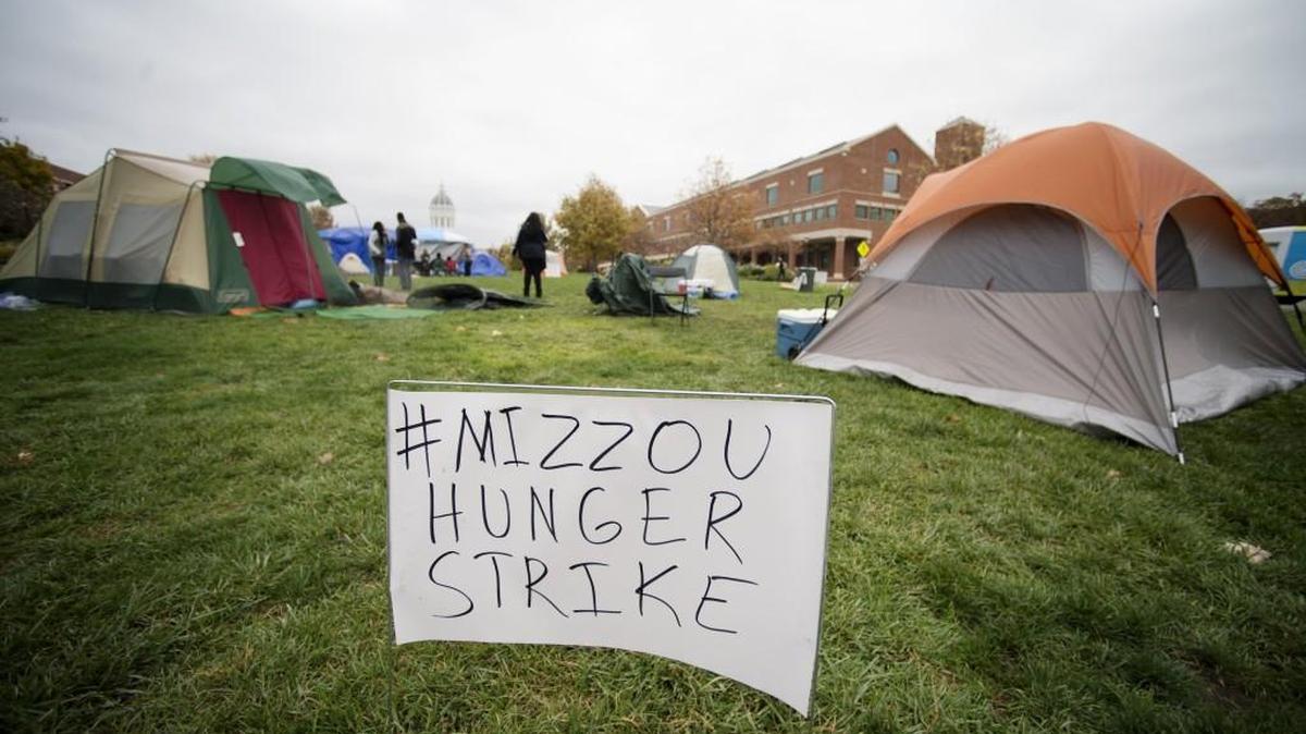 Tents at Traditions Plaza on the University of Missouri campus multiplied after graduate student and activist Jonathan Butler began a hunger strike on Monday in an effort to oust MU system president Tim Wolfe.