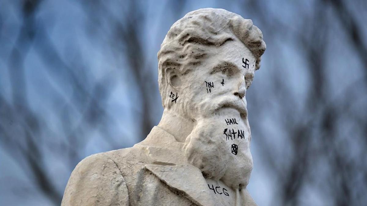 A statue of abolitionist John Brown was crudely defaced over the weekend with a swastika and a racist slur. But the overall site, the Quindaro ruins, is being prepared for consideration as a National Historic Landmark.