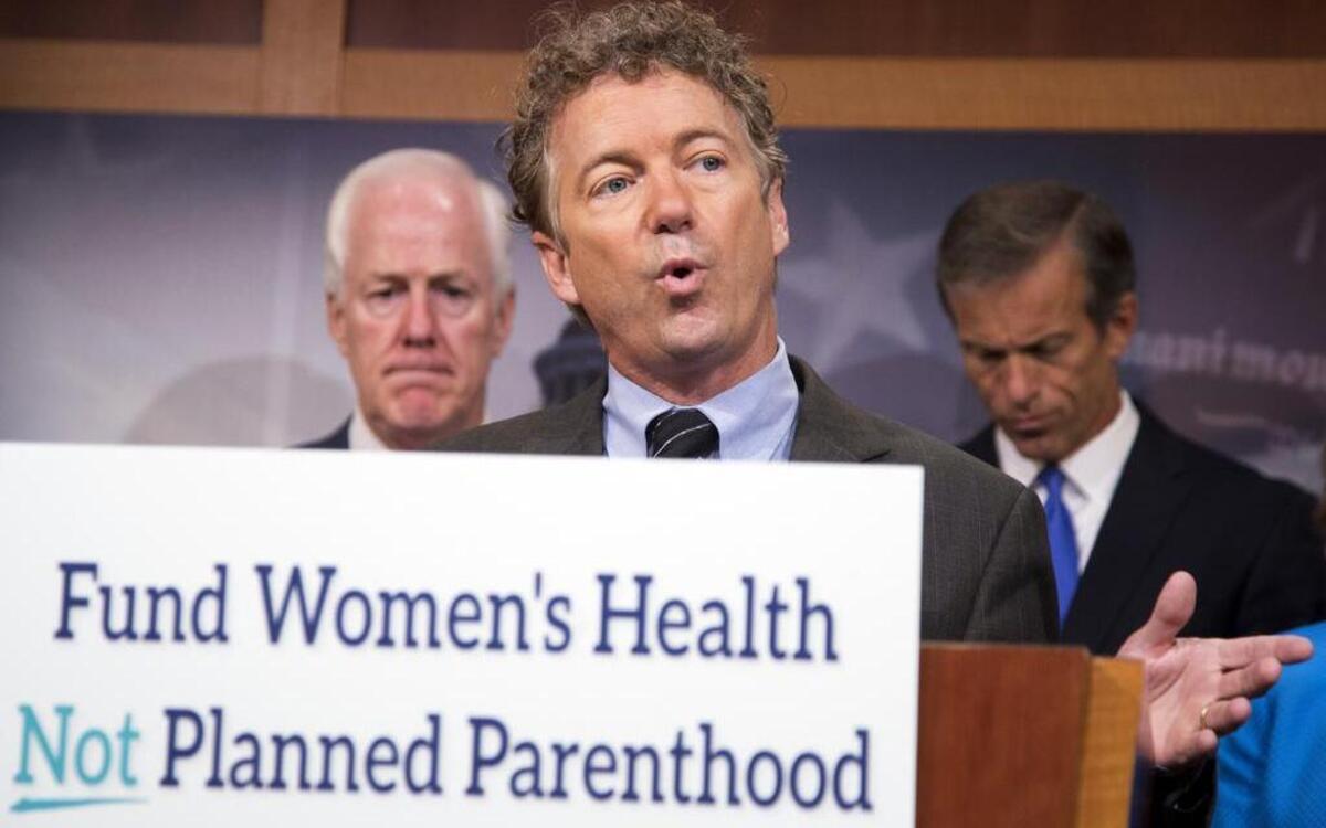 
Sen. Rand Paul (center), with fellow Republican senators John Cornyn (left) and Sen. John Thune, spoke about Planned Parenthood on Capitol Hill.
