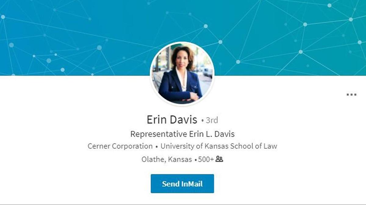 Kansas state Rep. Erin Davis’ LinkedIn profile identifies her as representative first, and Cerner employee second.