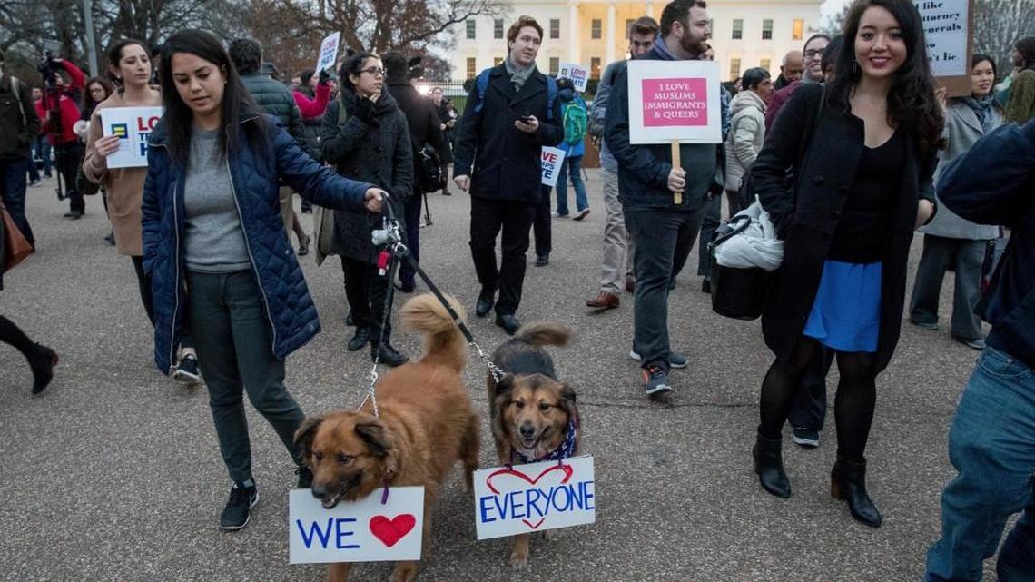 Protesters against President Donald Trump’s revised travel ban gathered outside the White House this month.