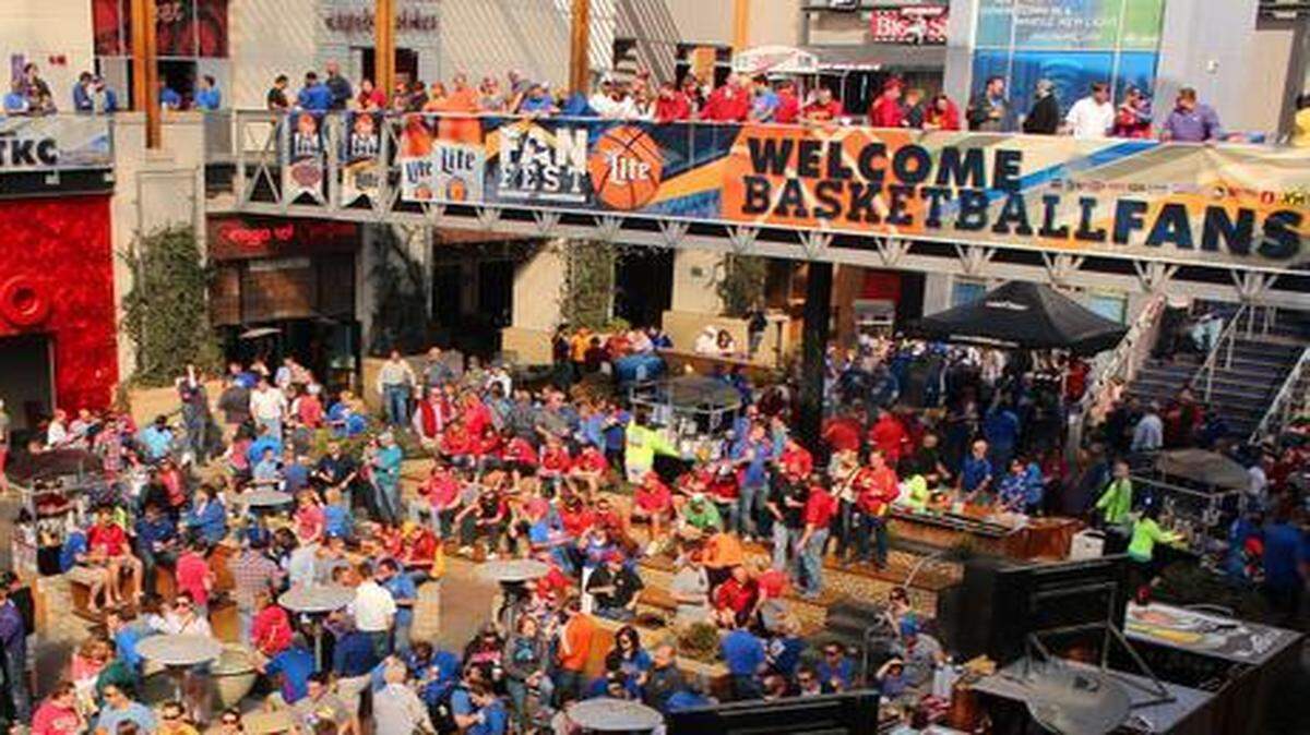 
Fans gathered at the Power & Light District during the Big 12 Tournament.
