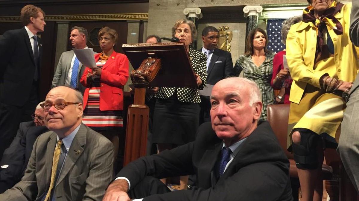 Democratic members of Congress asking for a vote on gun control took part in a sit-in Wednesday on the floor of the U.S. House.