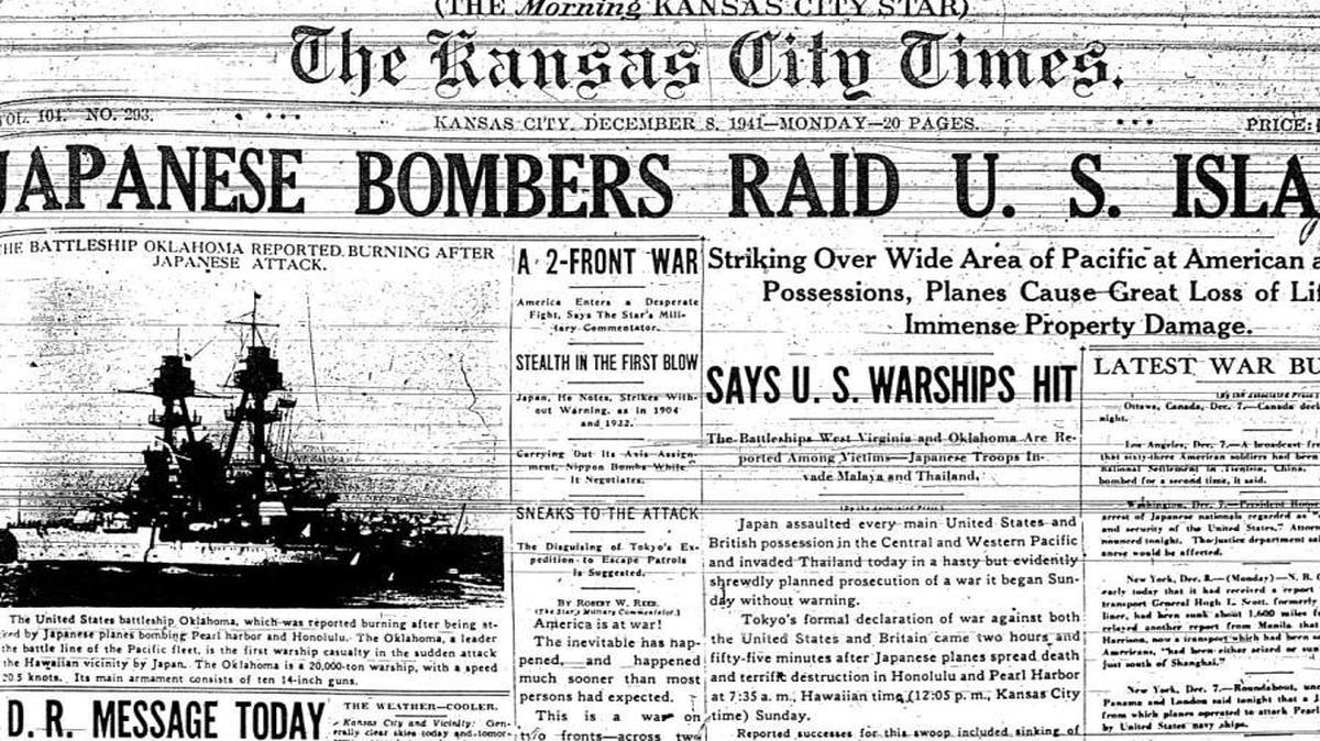 The top of the front page of the Dec. 8, 1941 edition of The Kansas City Times. The Times was The Kansas City Star’s morning edition.
