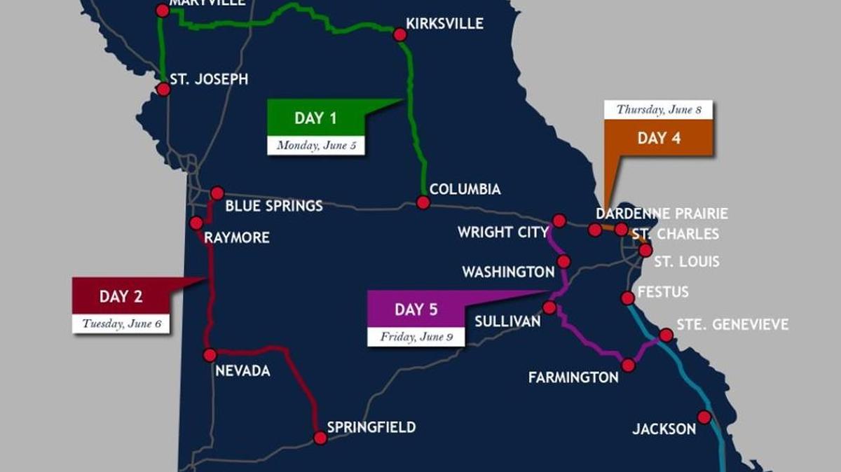 A map on the Missouri Secretary of State’s website shows Jay Ashcroft’s Voter ID Informational Tour route.