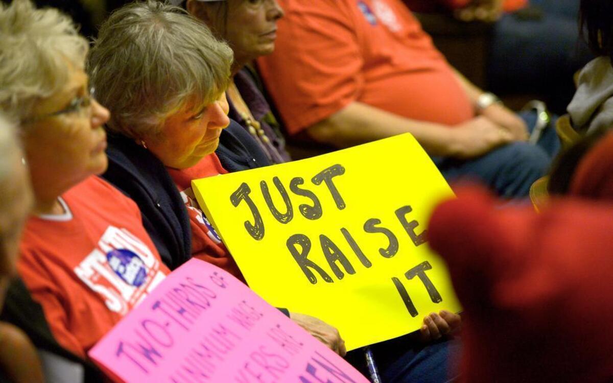 
Mary Bay and many others were at City Hall on Thursday to support a higher minimum wage in Kansas City.
