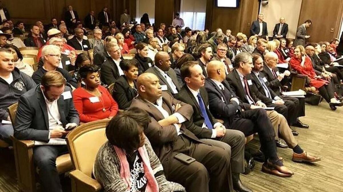 A crowd awaited the Kansas City Council vote Thursday on the KCI memorandum of understanding with Edgemoor Real Estate & Infrastructure.
