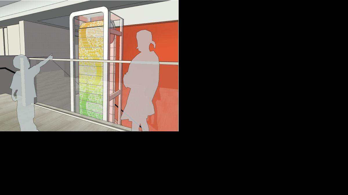 
Rendering shows a second-floor view of the toy and miniature museum’s planned “Toytisserie,” a conveyor belt covered in small plastic and metal toys.
