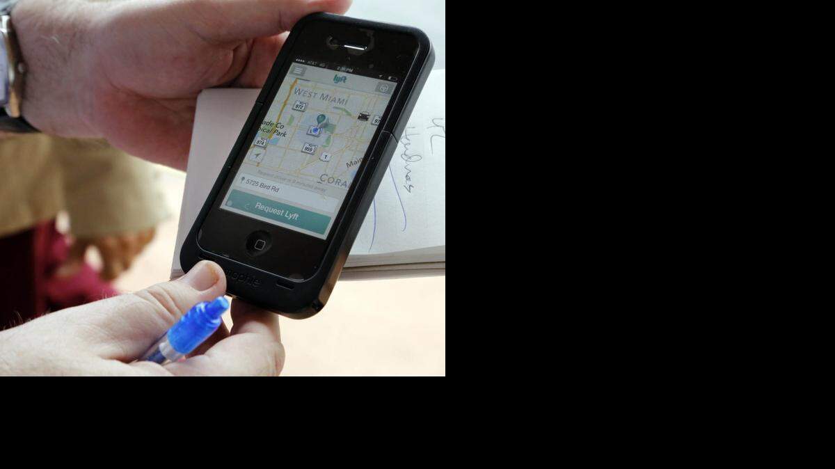 
The Lyft app allows smartphone users to request rides.
