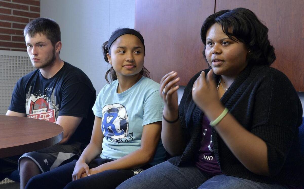 
Three Raytown High School juniors — Derek Frazier (from left), Viviana Olvera and Destiny Gee — were among the high school juniors in Missouri taking the ACT test on April 28.
