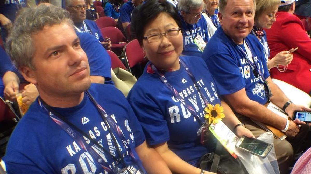 Kelly Arnold, Kansas GOP chairman, at left, at the 2016 Republican National Convention.