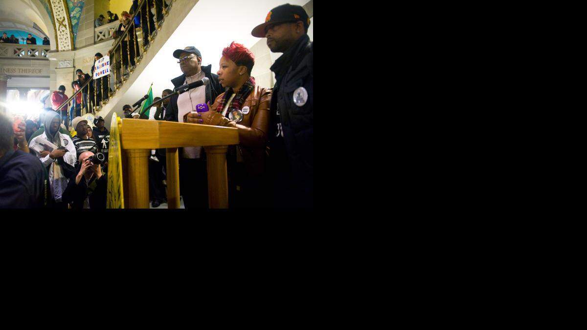 
Lesley McSpadden, mother of Michael Brown, spoke Friday afternoon after Journey for Justice marchers reached the state Capitol in Jefferson City.
