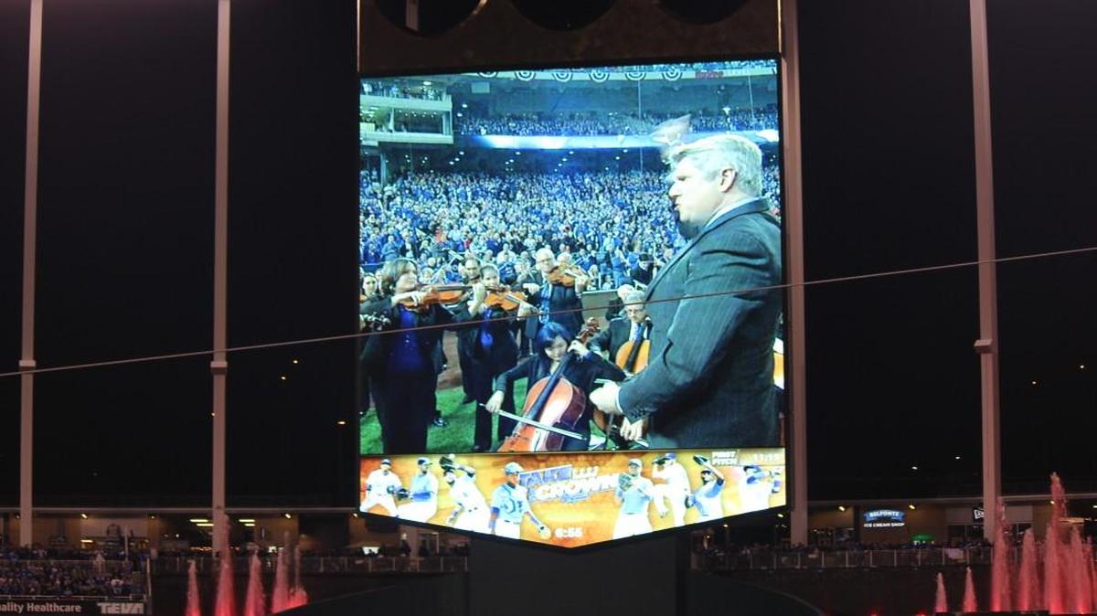 
On Oct. 28, 2014, Michael Stern led the Kansas City Symphony in the national anthem at Kauffman Stadium before game six of the World Series between the Kansas City Royals and the San Francisco Giants.
