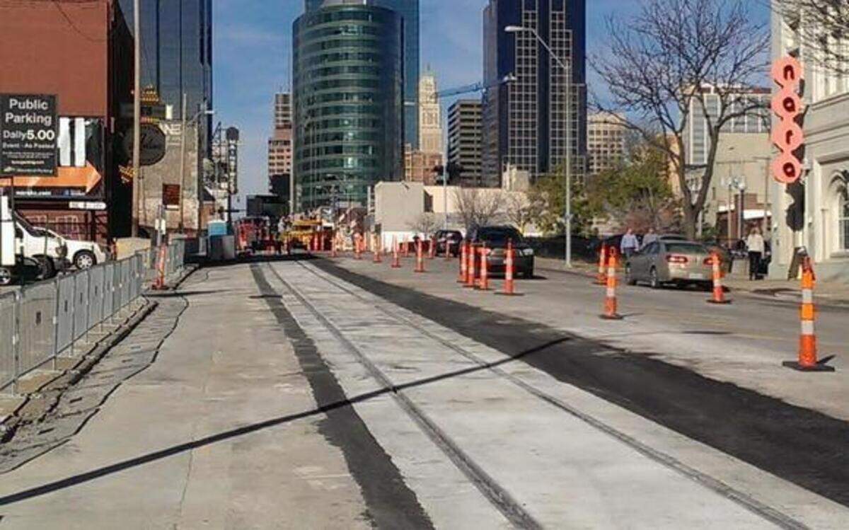 
Work continued Friday afternoon along the streetcar line on Main Street in downtown Kansas City.
