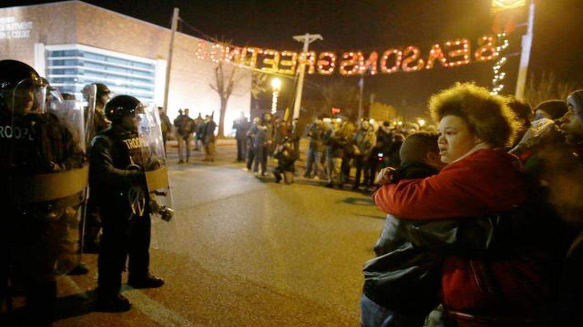 
Police and protesters kept their distance from each other in late November in Ferguson, Mo.

